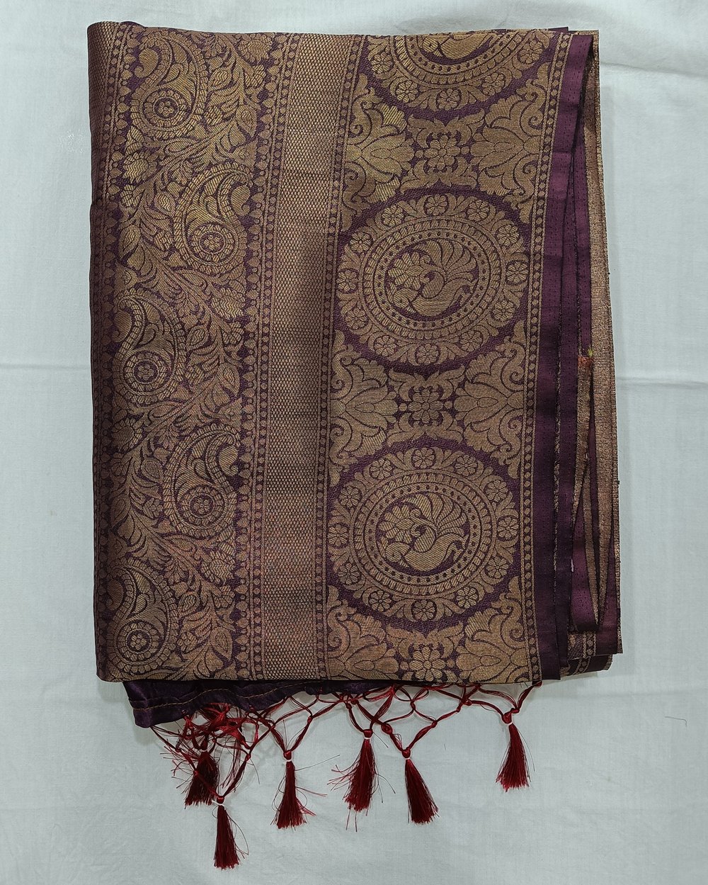 Purple Color Mulberry Soft Silk With Golden Zari Weaving 