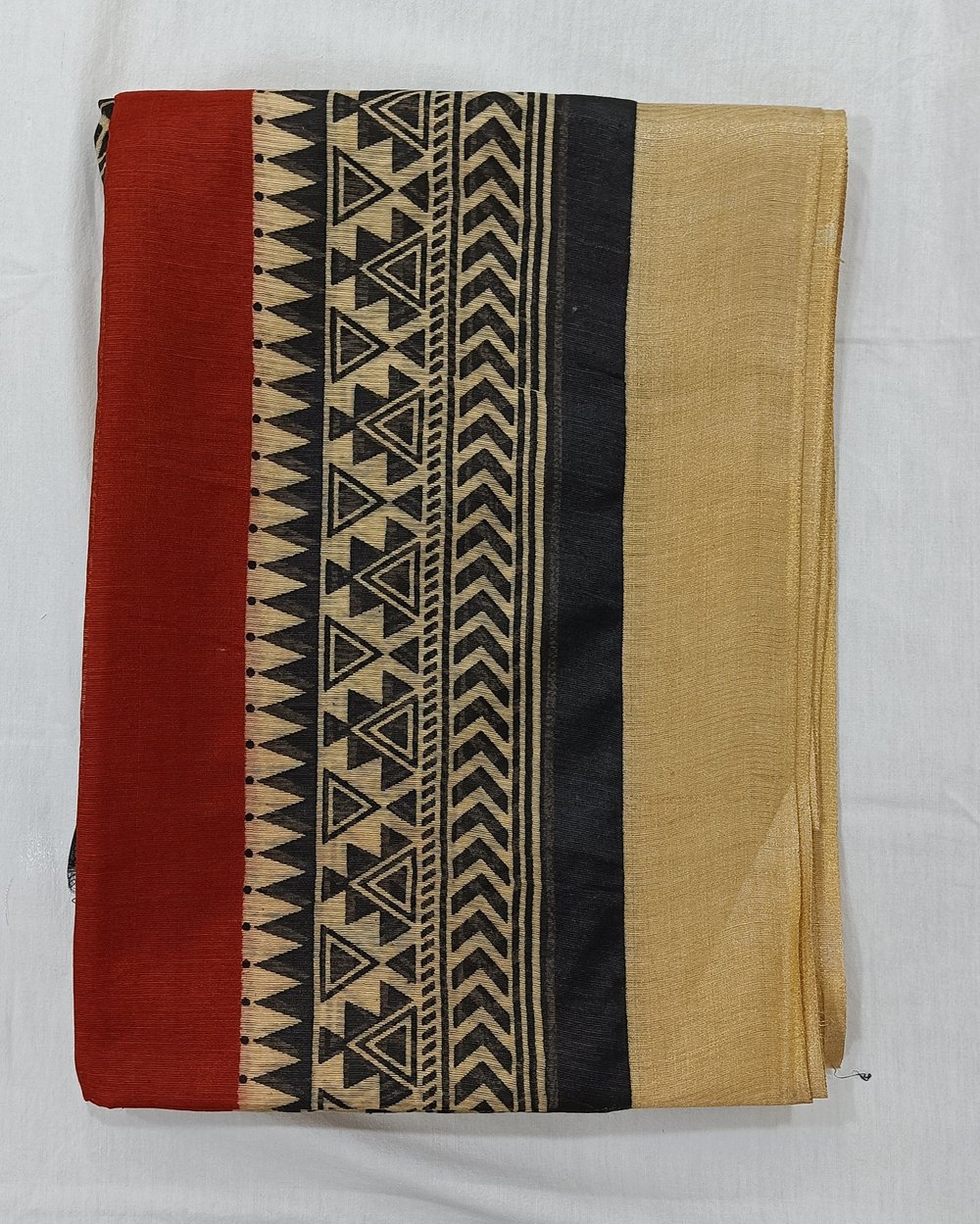 Bapta Silk Handblock Printed Saree In Brick Red with Cream To Contrast