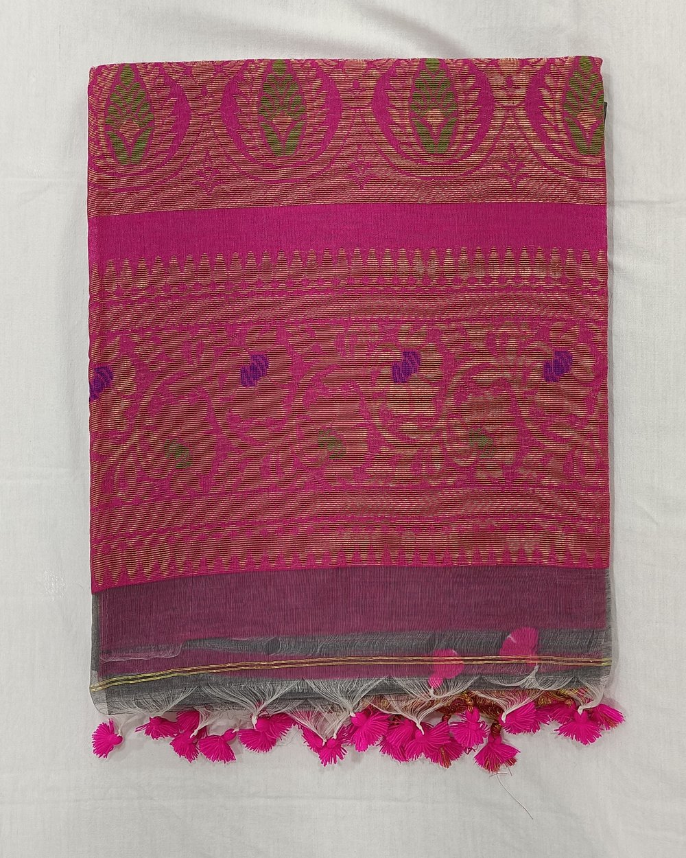 Grey Transparent Resham Saree And Pink Pallu With Banarasi Threadwork In Golden Zari 