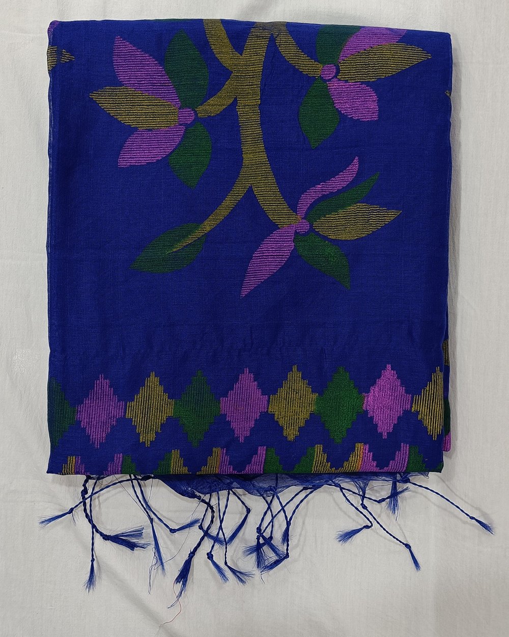 Blue Color Cotton Blended Saree With Multi-color Floral Print