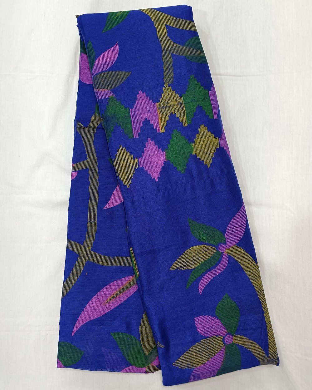 Blue Color Cotton Blended Saree With Multi-color Floral Print