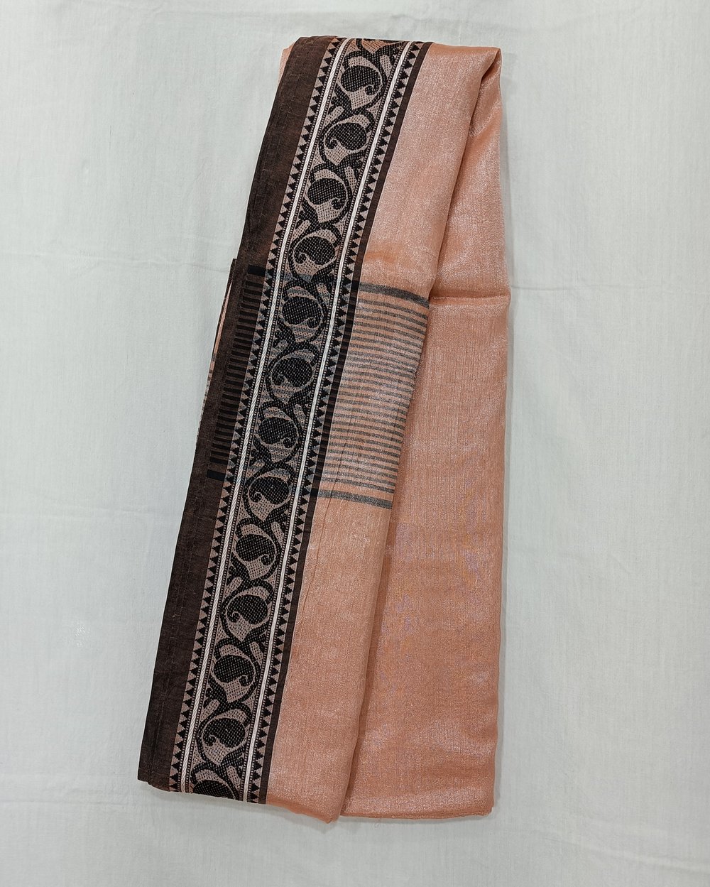 Peach Color Tissue Saree With Small Weaved Border