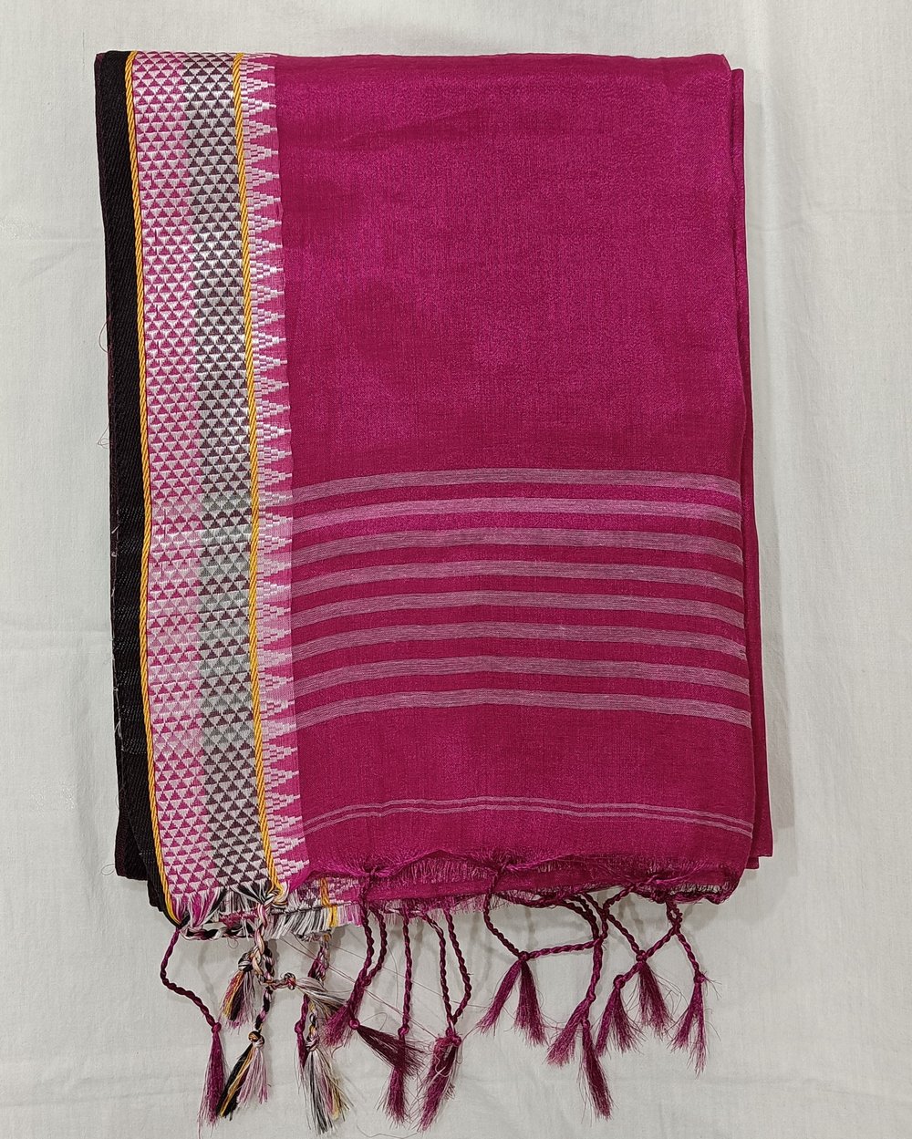 Rani Pink Color Tissue Saree With Multi-Color Weaving Along The Border
