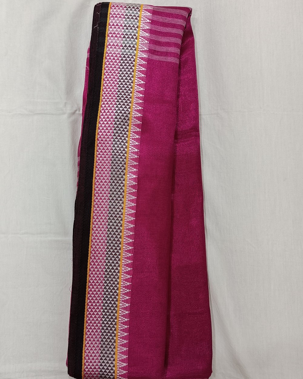 Rani Pink Color Tissue Saree With Multi-Color Weaving Along The Border