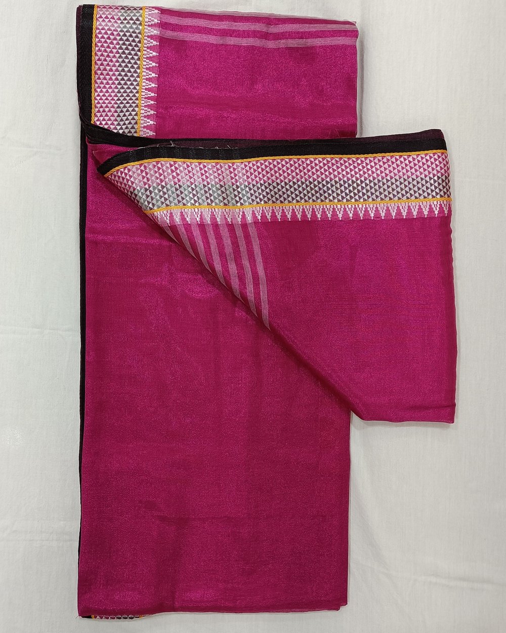 Rani Pink Color Tissue Saree With Multi-Color Weaving Along The Border