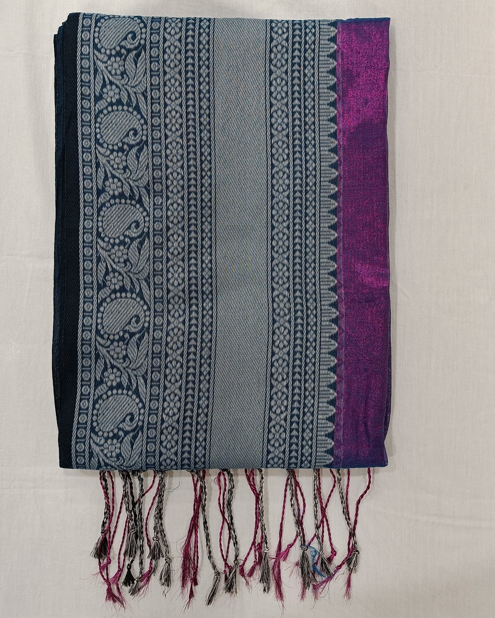 Purple Dual Tone Tissue Saree With Big Weaved Border In Black and White