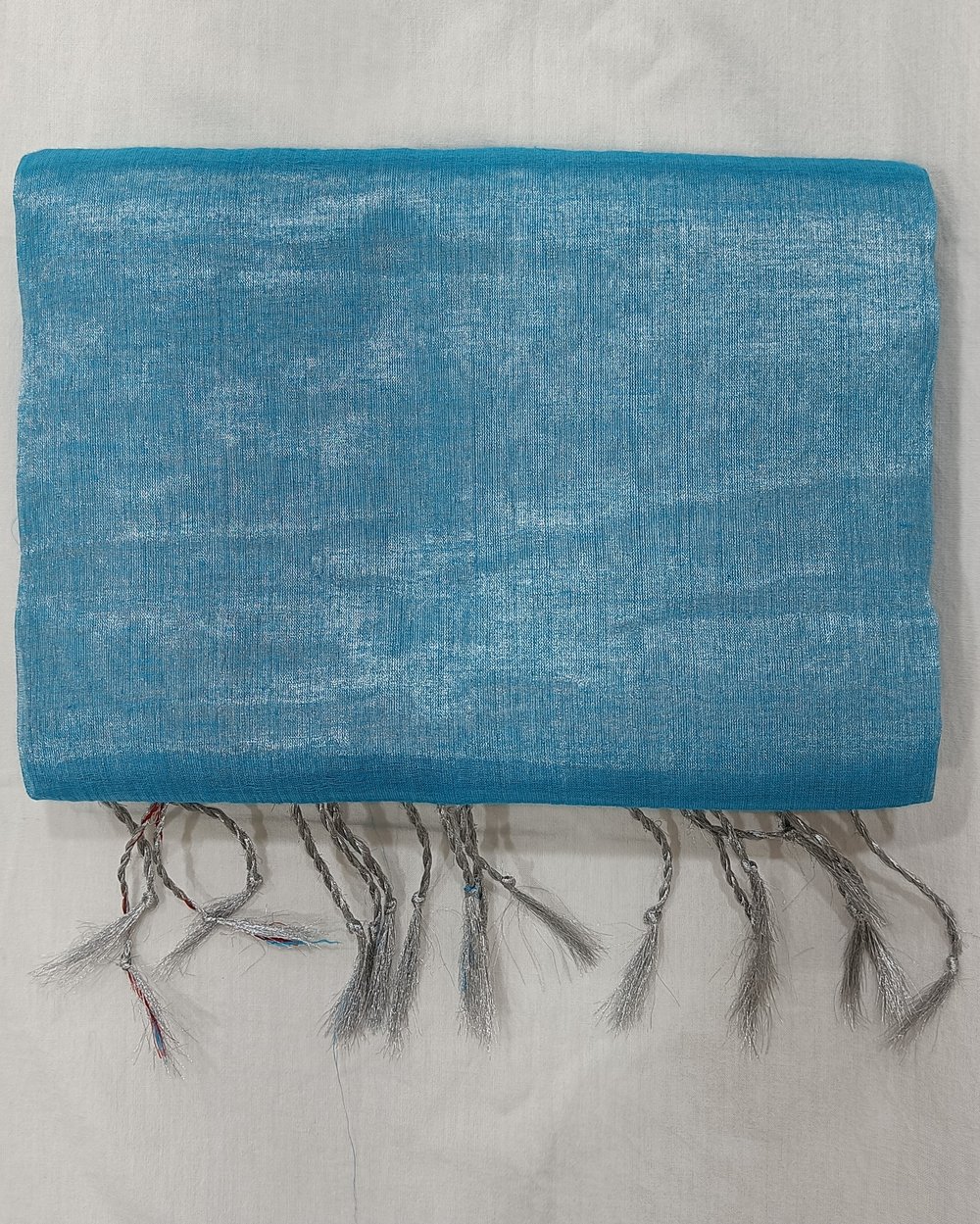 Sky Blue Pure Tissue Saree With Fine Red Border