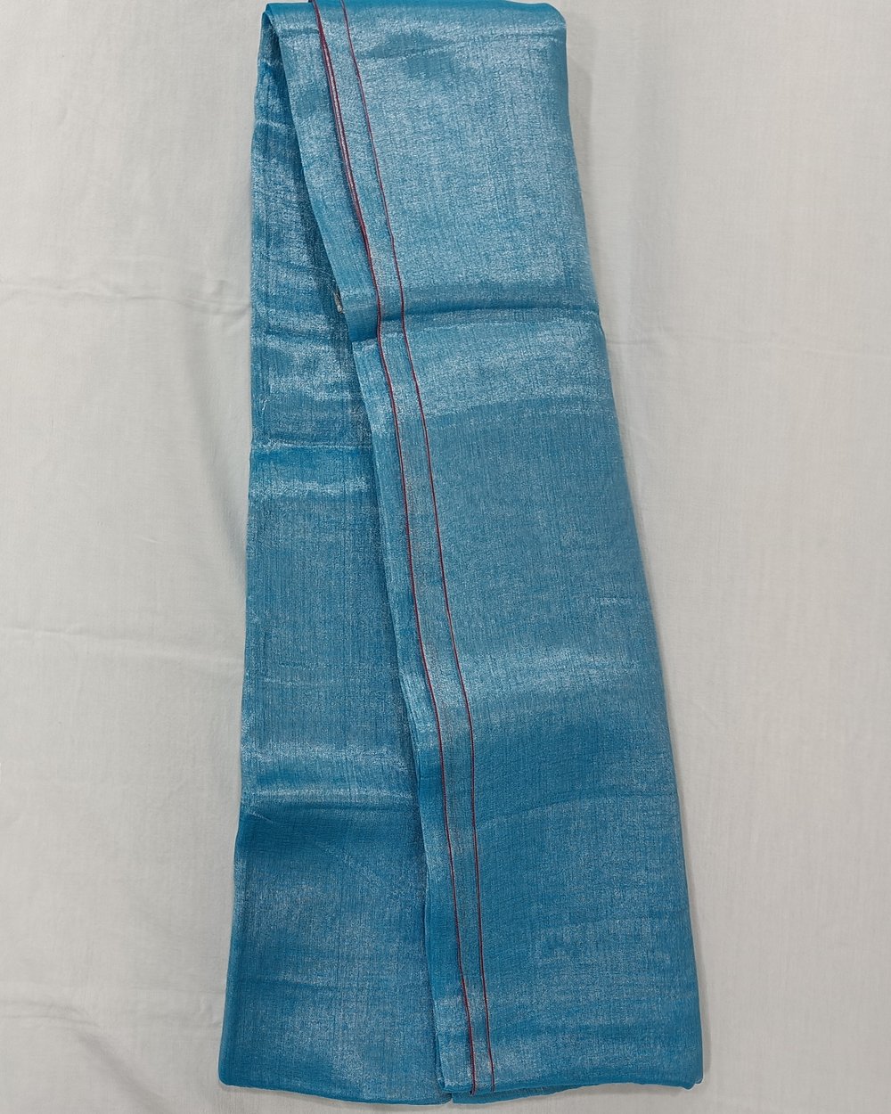 Sky Blue Pure Tissue Saree With Fine Red Border