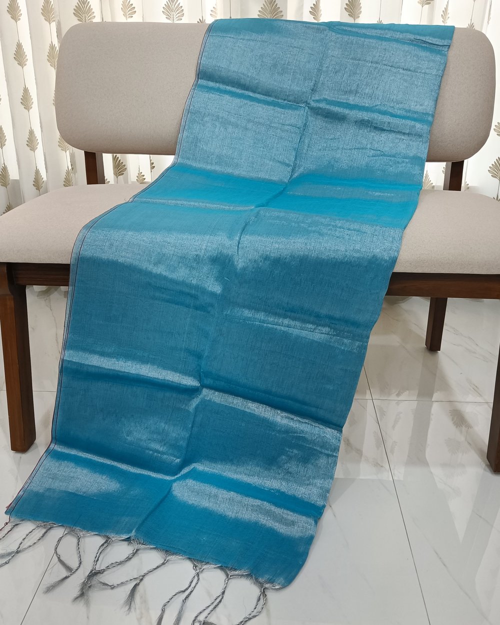 Sky Blue Pure Tissue Saree With Fine Red Border