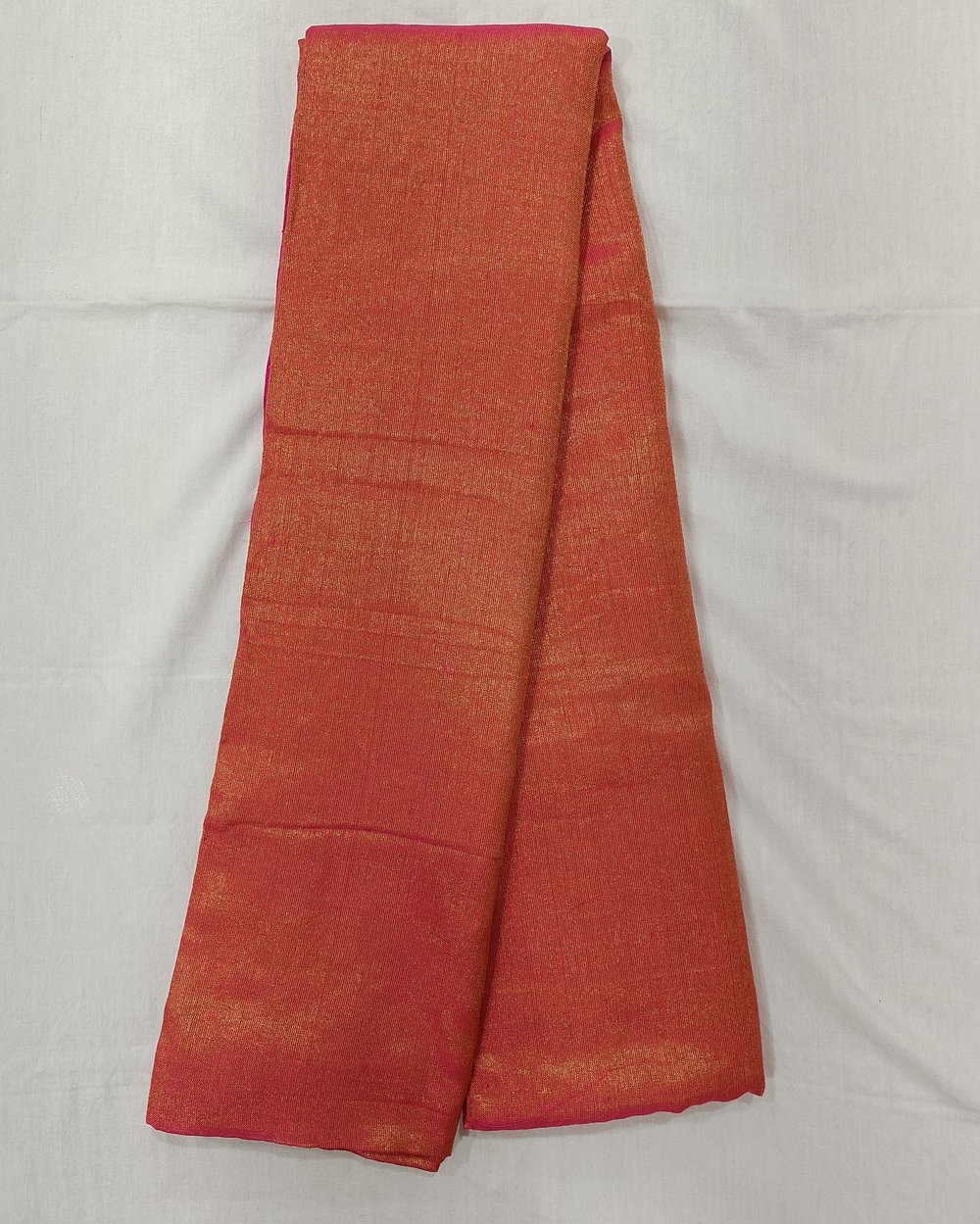 Pinkish Golden Cotton Tissue Saree With Tassles At Pallu