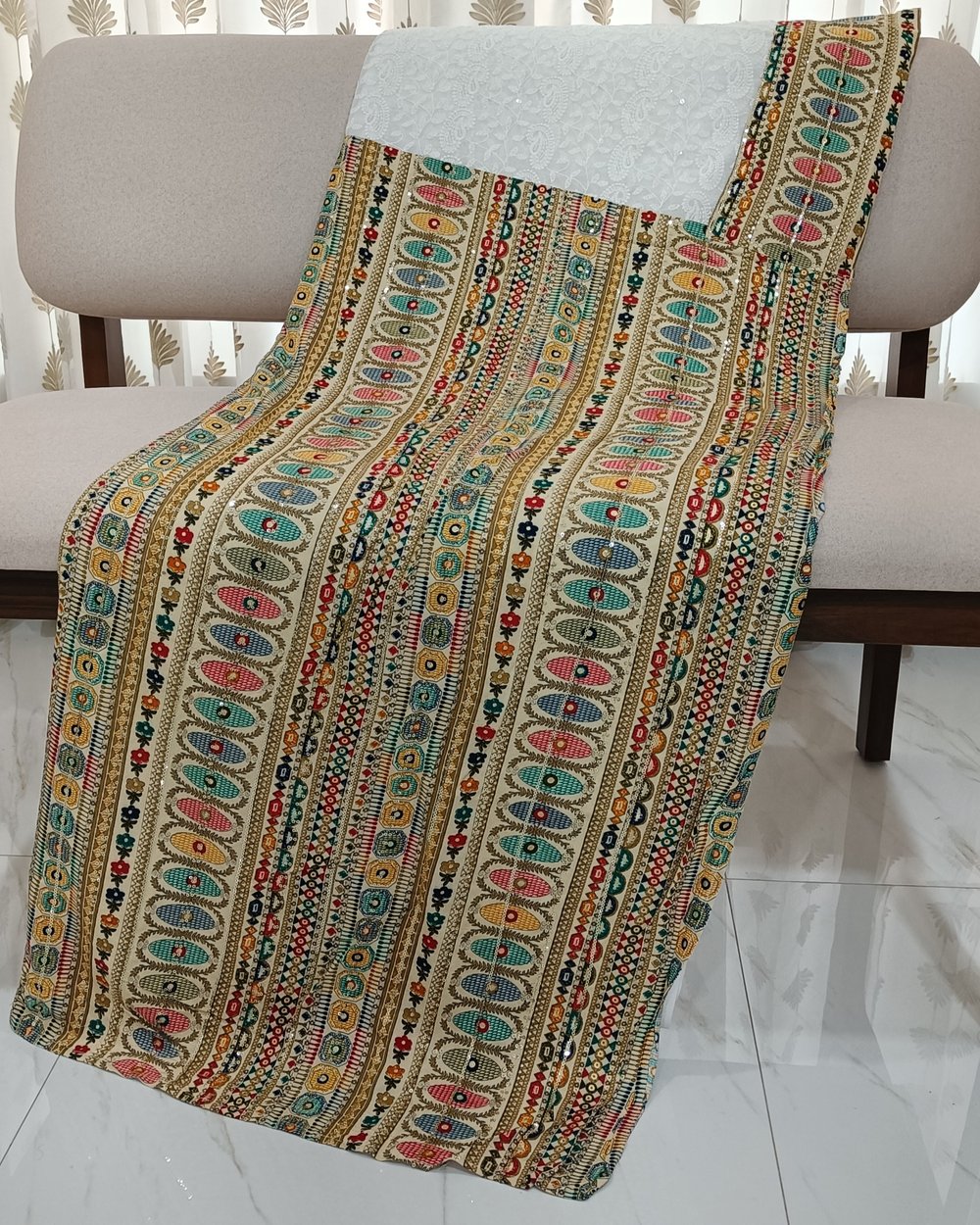 White Chickankari Weaved Saree With Multi-color Patola Type Pallu