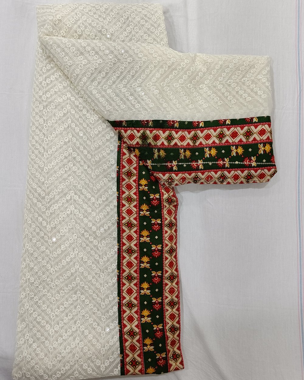 White Chikankari Weaved Saree With Black Color Patola Type Pallu