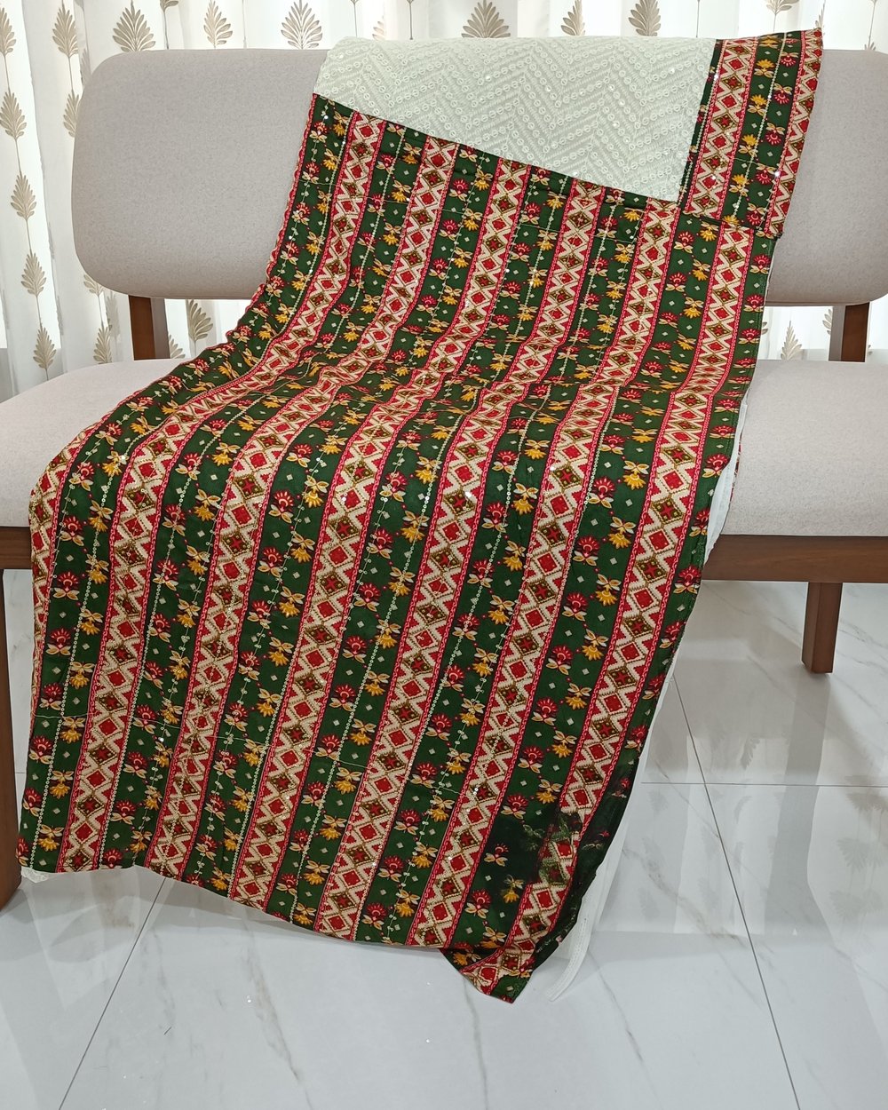 White Chikankari Weaved Saree With Black Color Patola Type Pallu