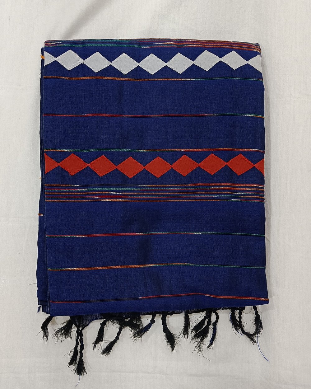 Blue Khes Khadi Cotton Saree With Handcrafted Applique Work