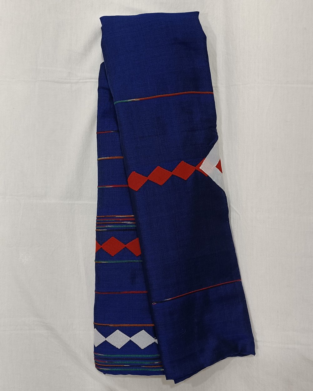 Blue Khes Khadi Cotton Saree With Handcrafted Applique Work