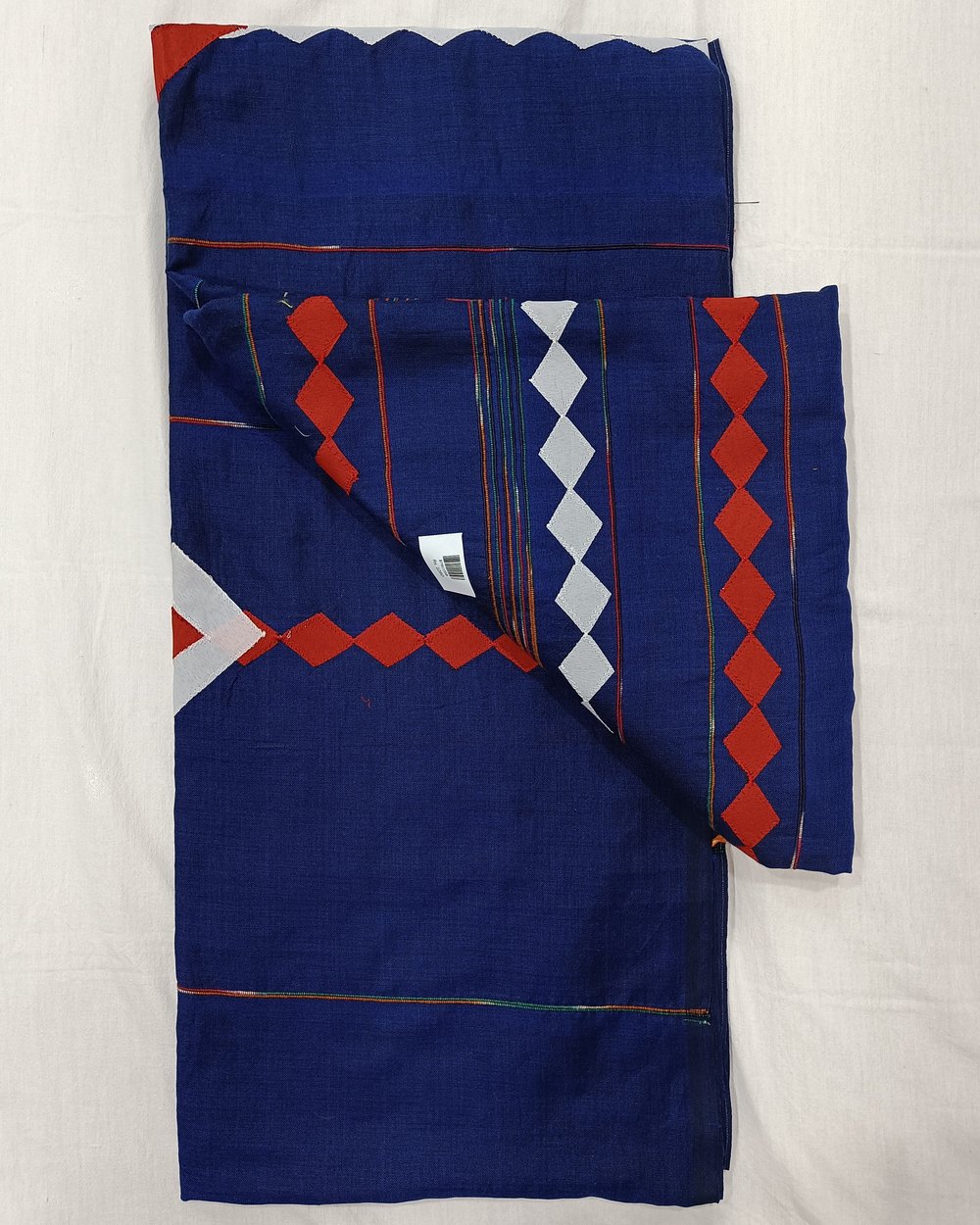 Blue Khes Khadi Cotton Saree With Handcrafted Applique Work