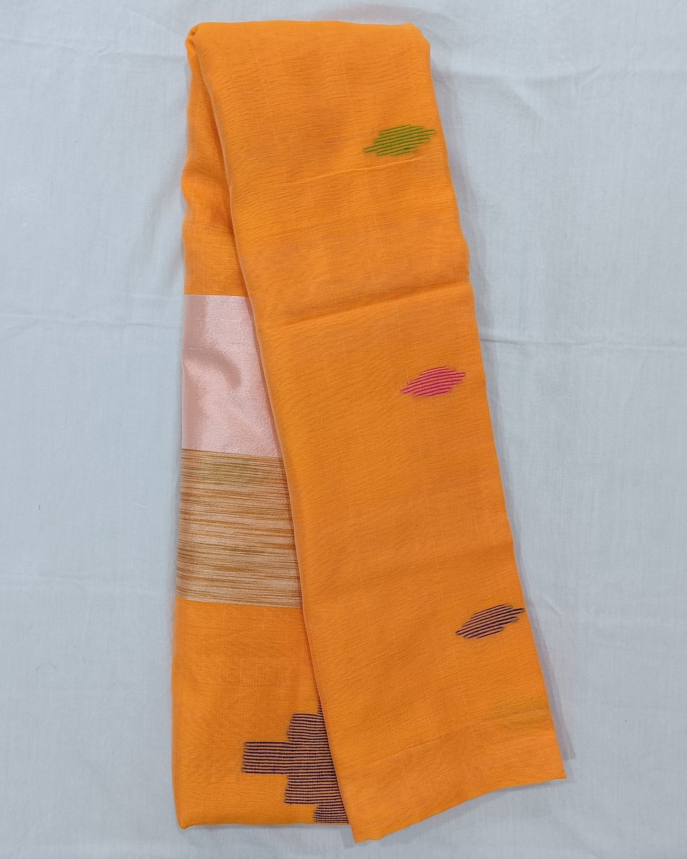 Orange Color Cotton Blended Saree With Handwoven Design