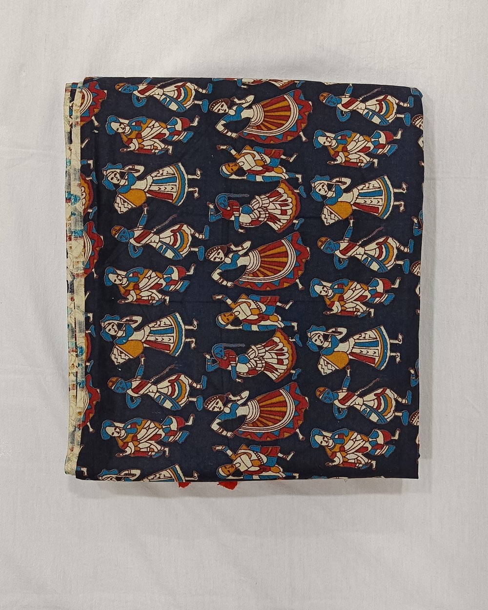 Black Color Cotton Saree With Multi-color Dancing Figures Printed All Over