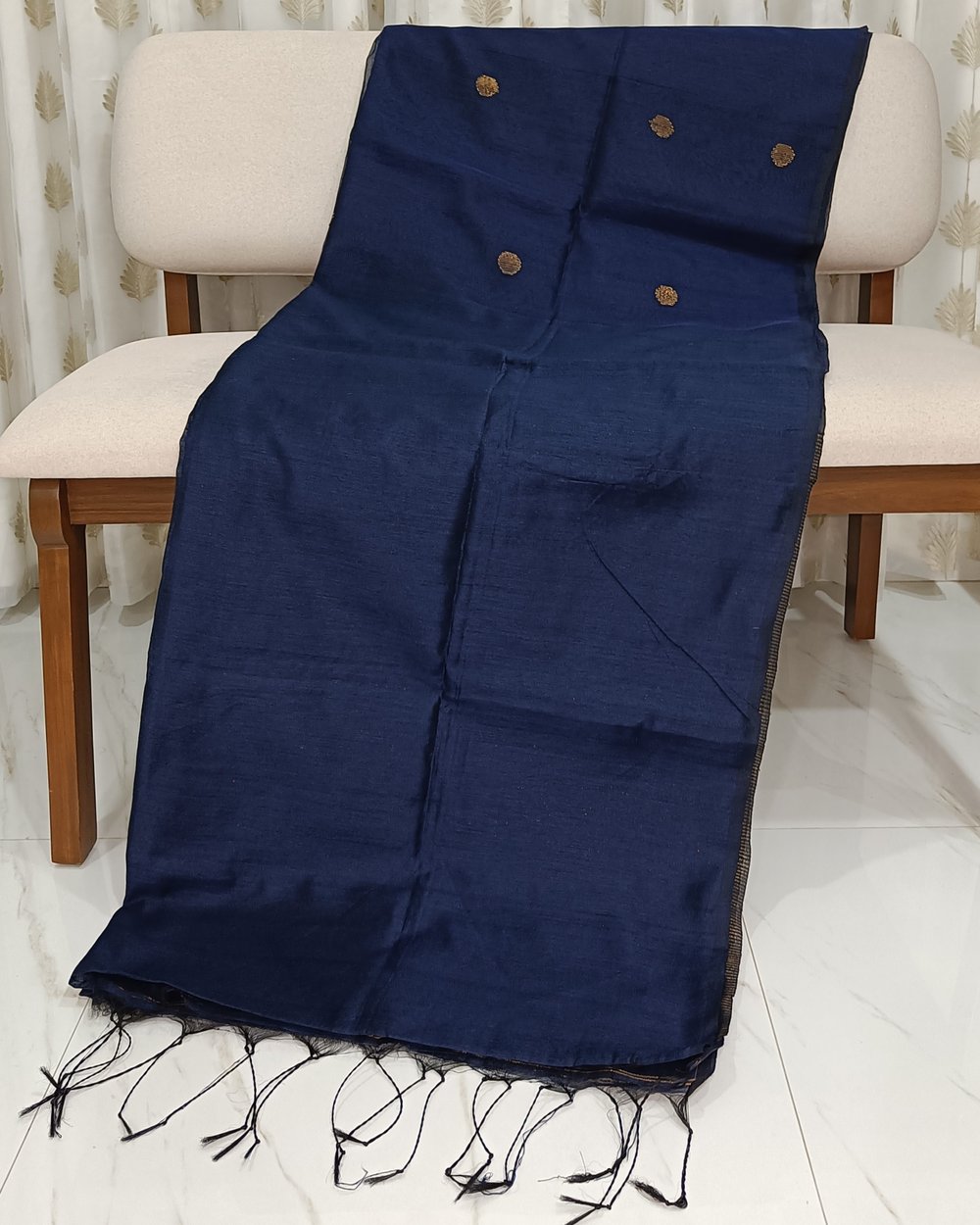 Blue Color Semi Muslin Saree With Handwoven Zari Butas 
