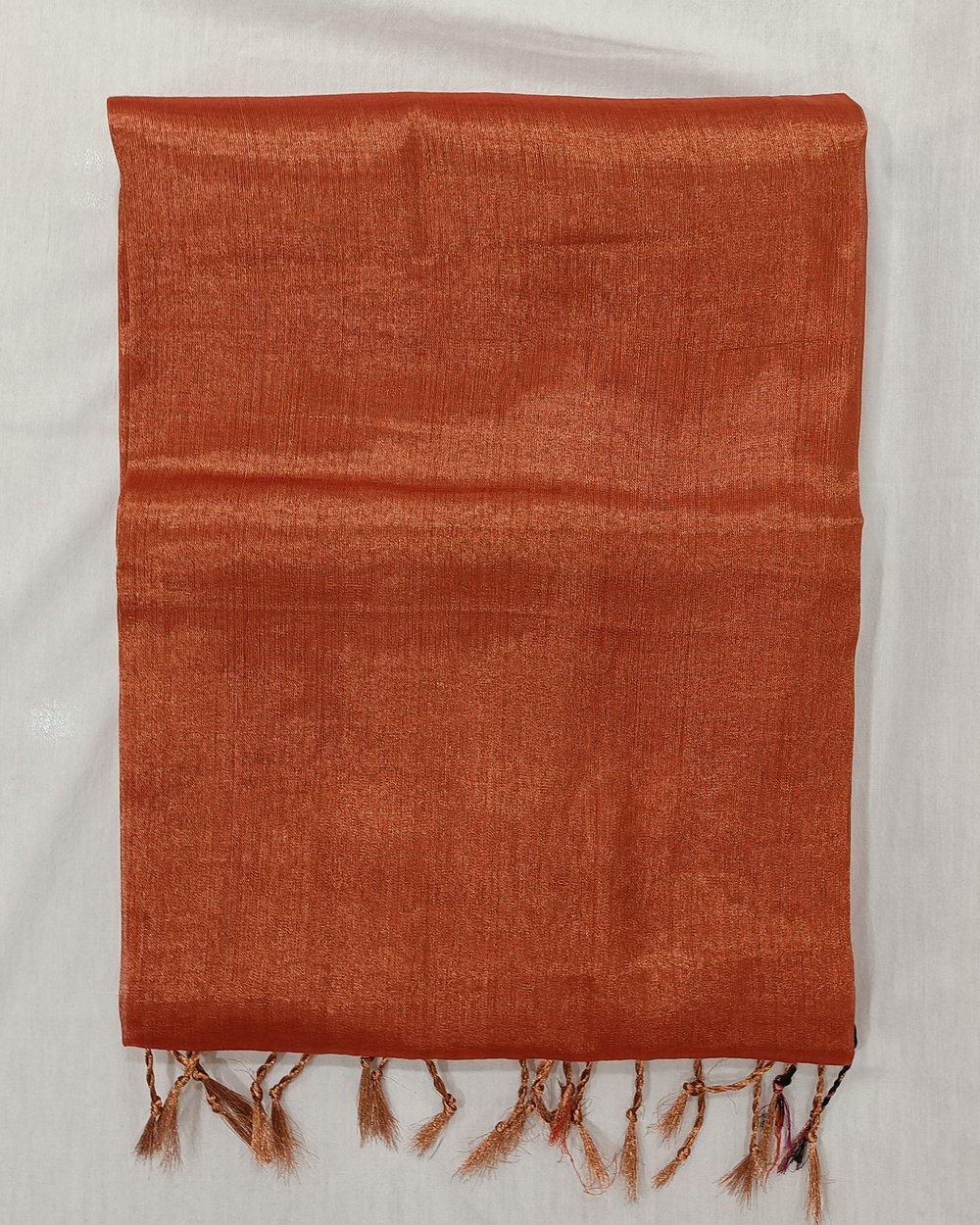 Copper Color Tissue Saree With Tassels At Pallu