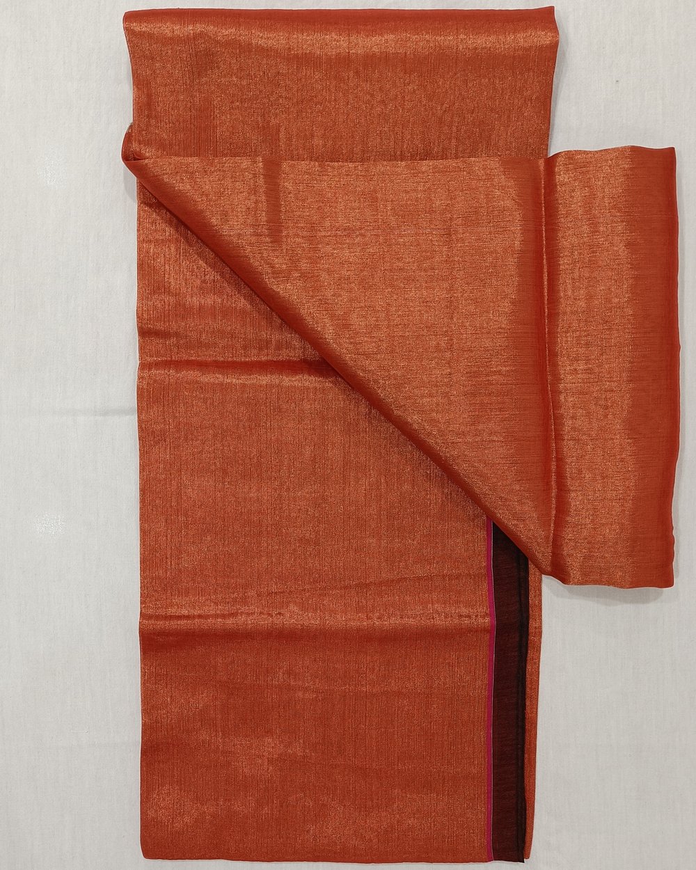 Copper Color Tissue Saree With Tassels At Pallu