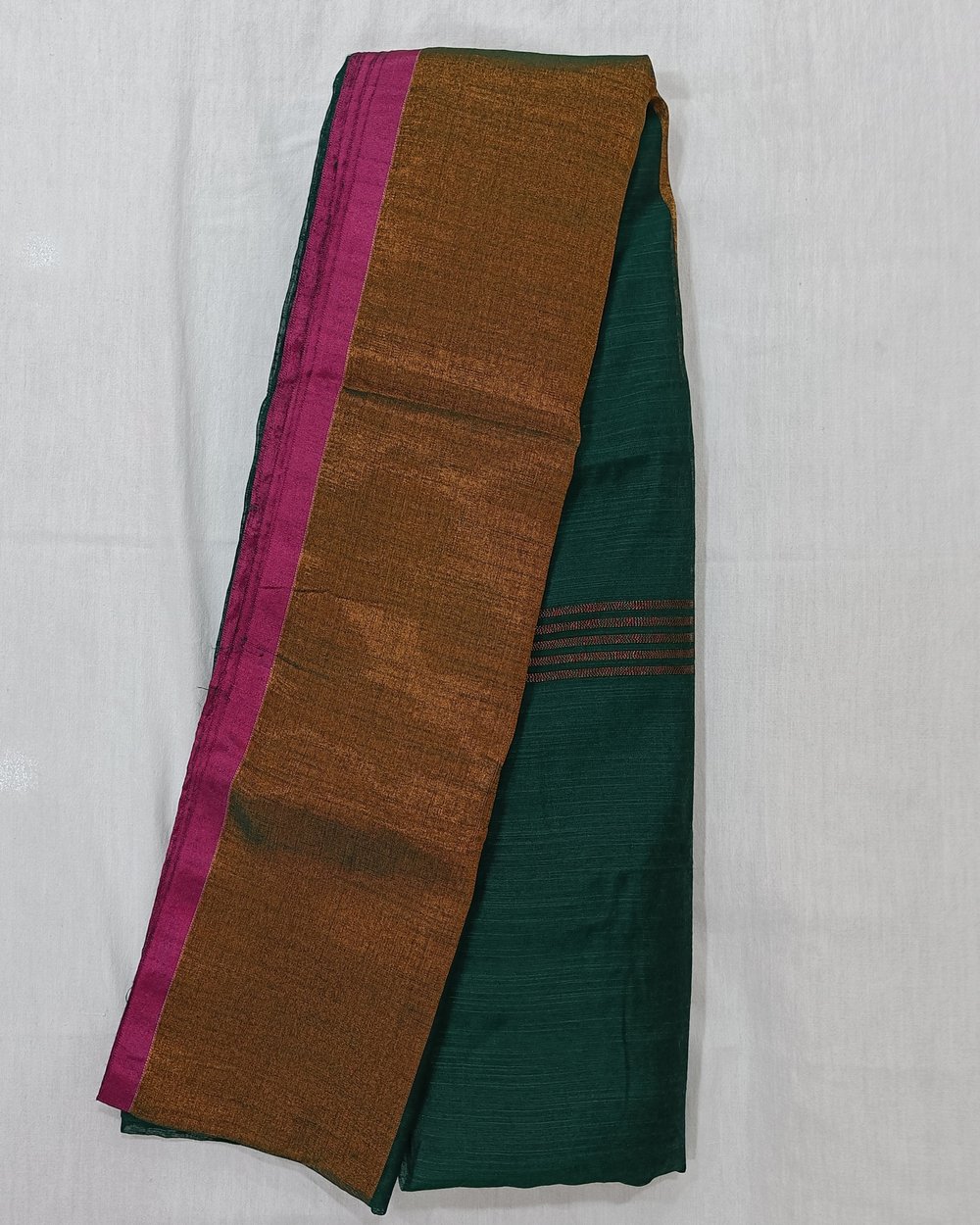 Green Color Silk Blended Saree With Big Copper Zari Border 