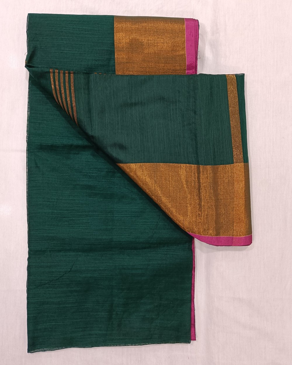 Green Color Silk Blended Saree With Big Copper Zari Border 