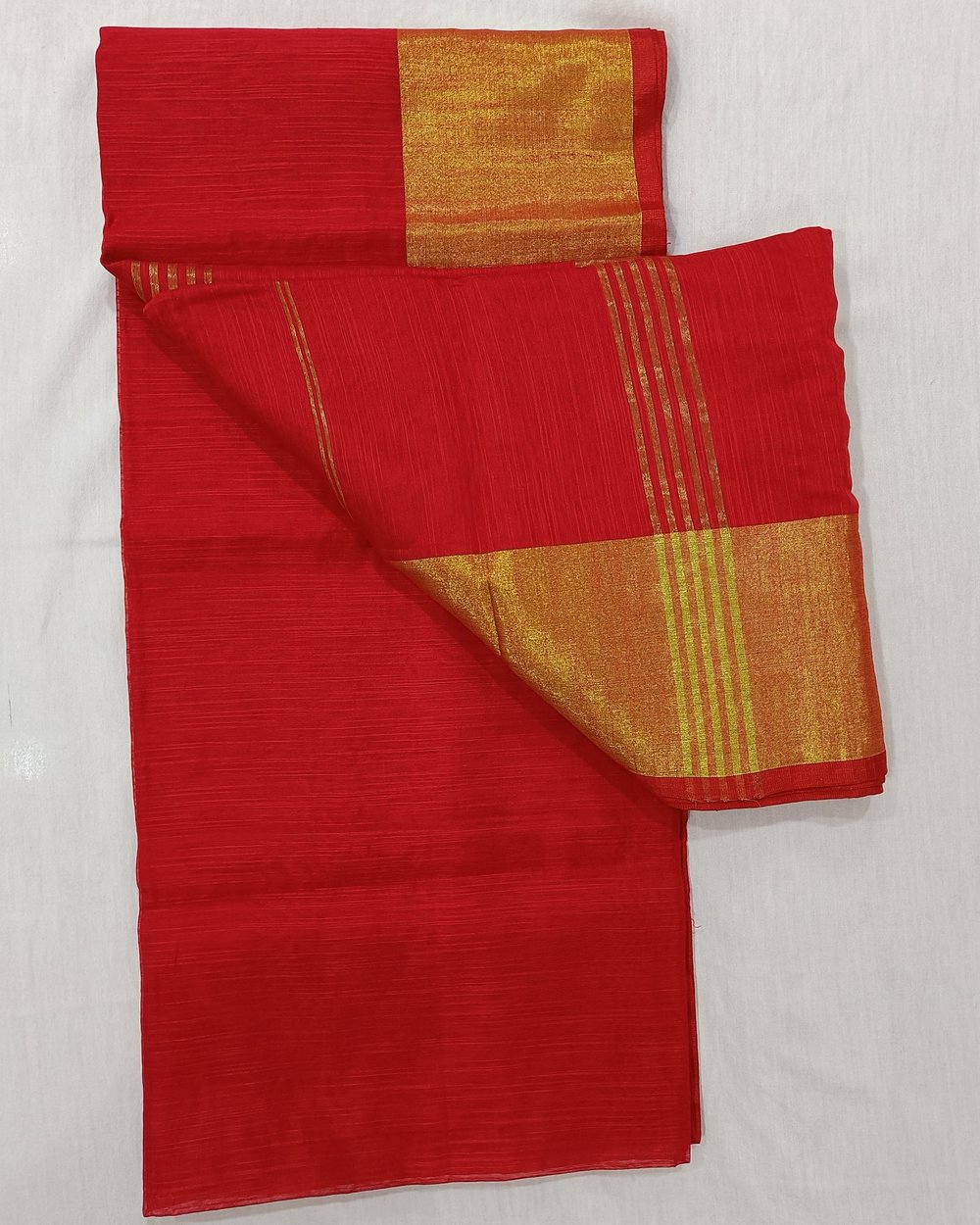 Red Color Silk Blended Saree With Big Golden Zari Border 