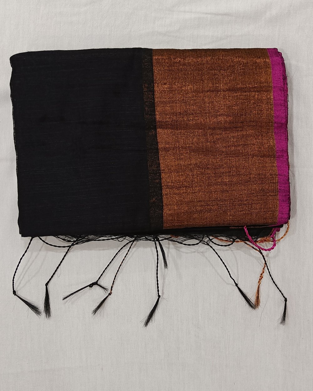 Black Color Silk Blended Saree With Big Copper Zari Border 