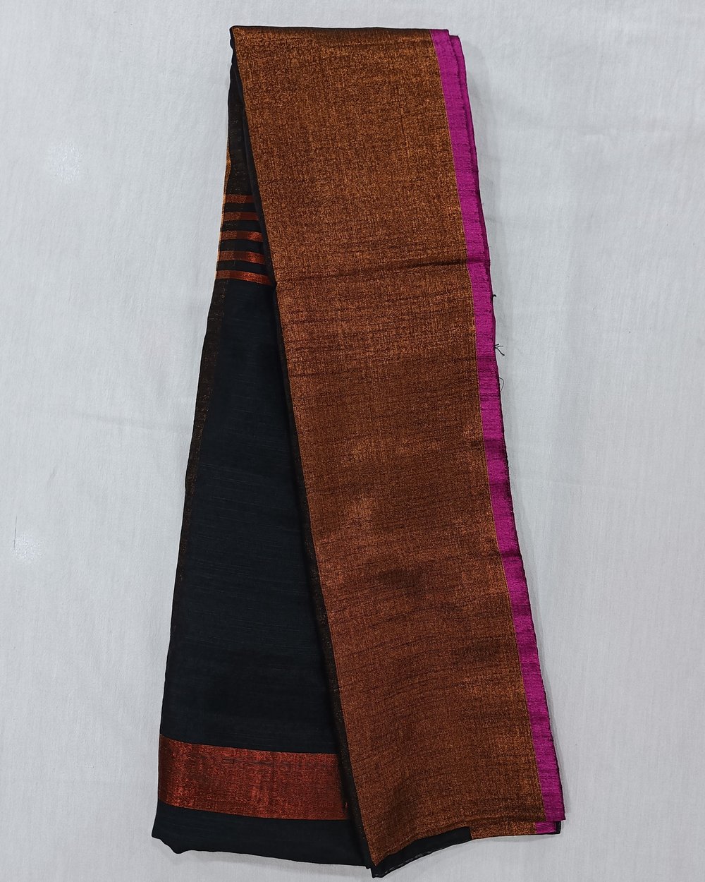Black Color Silk Blended Saree With Big Copper Zari Border 