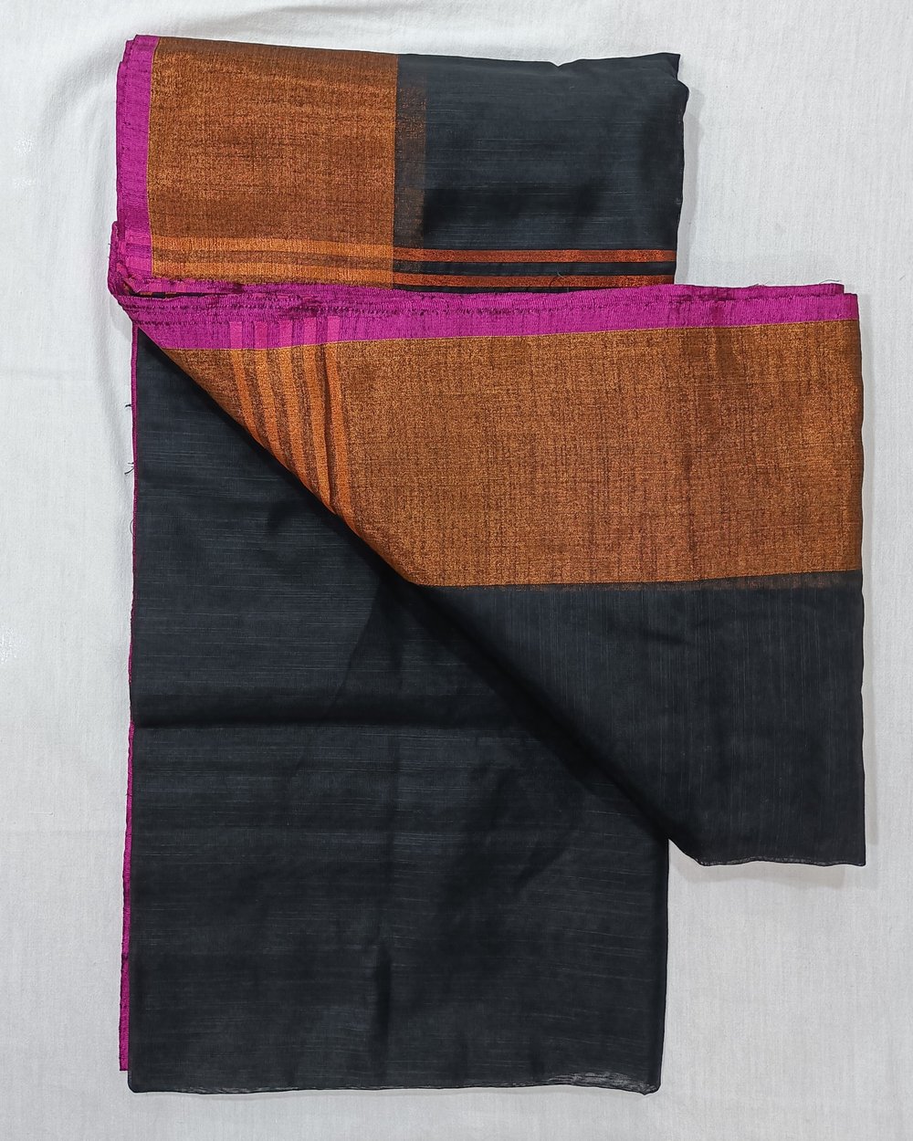 Black Color Silk Blended Saree With Big Copper Zari Border 