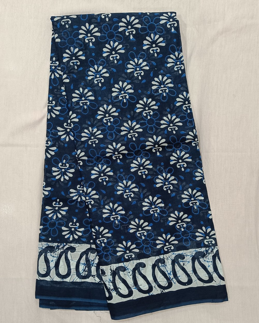 Indigo Color Print on Mul Cotton Saree