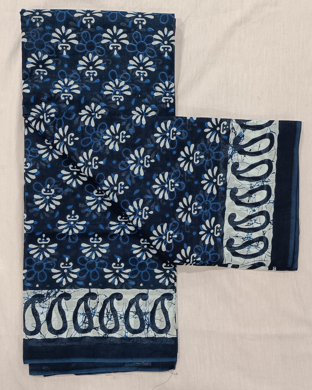 Indigo Color Print on Mul Cotton Saree