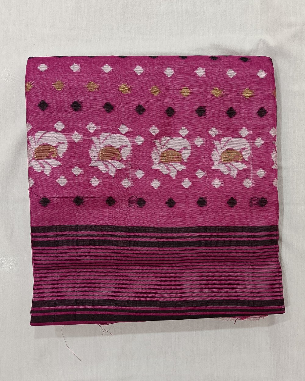 Dark Pink Saree With Black and White Woven Design