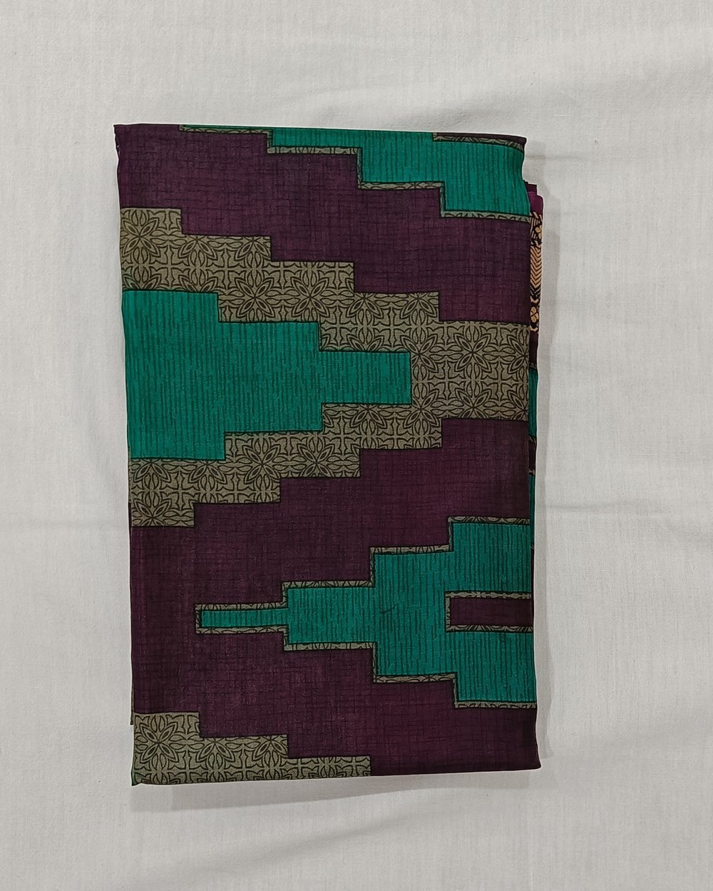 Pure Silk Saree With Purple and Green Print