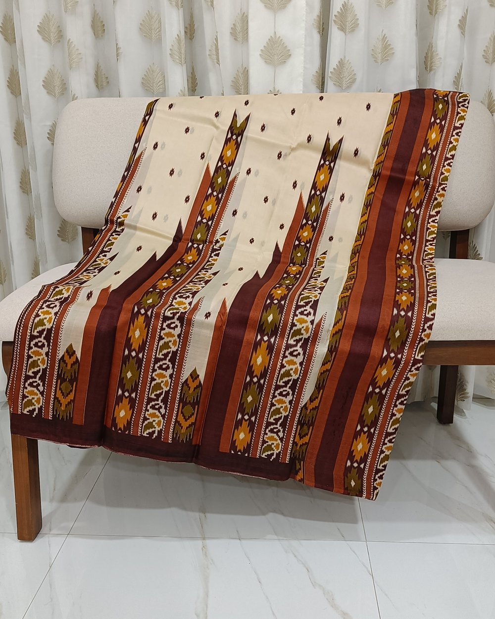 Pure Silk Saree With Cream and Brown Print