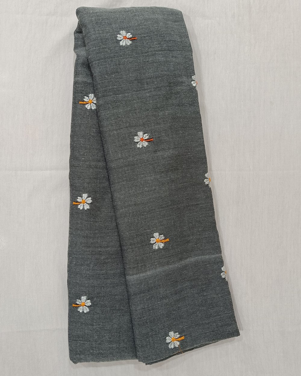 Grey Color Khadi Saree With Parijat Flowers
