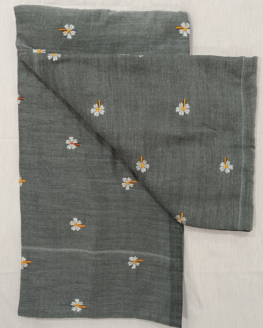 Grey Color Khadi Saree With Parijat Flowers