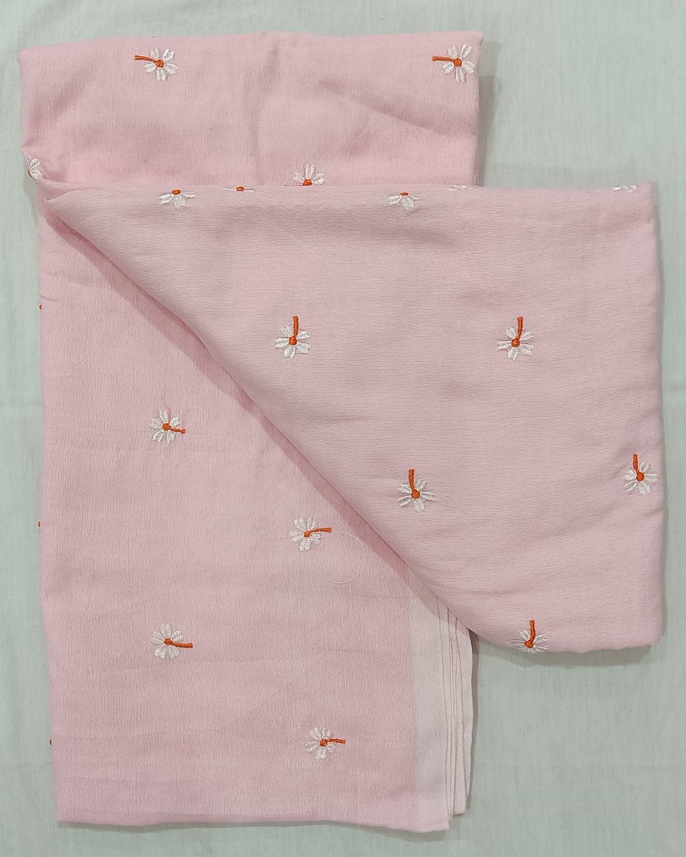 Pink Color Khadi Saree With Parijat Flowers