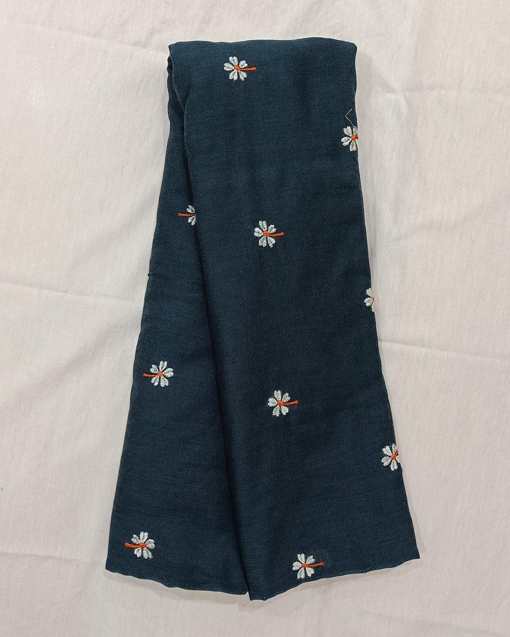 Blue Color Khadi Saree With Parijat Flowers