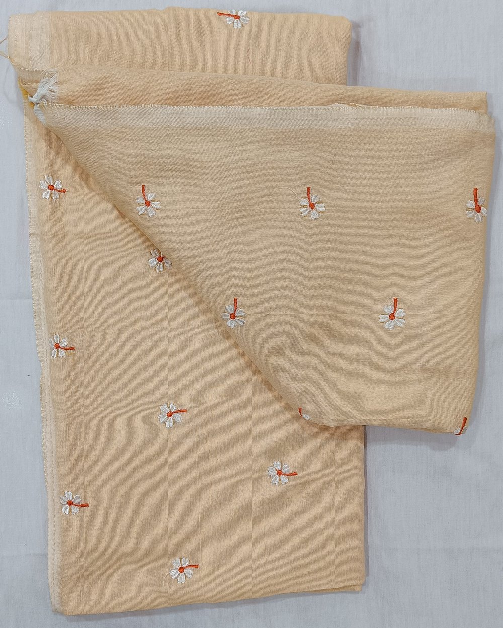 Pastel Orange Color Khadi Saree With Parijat Flowers