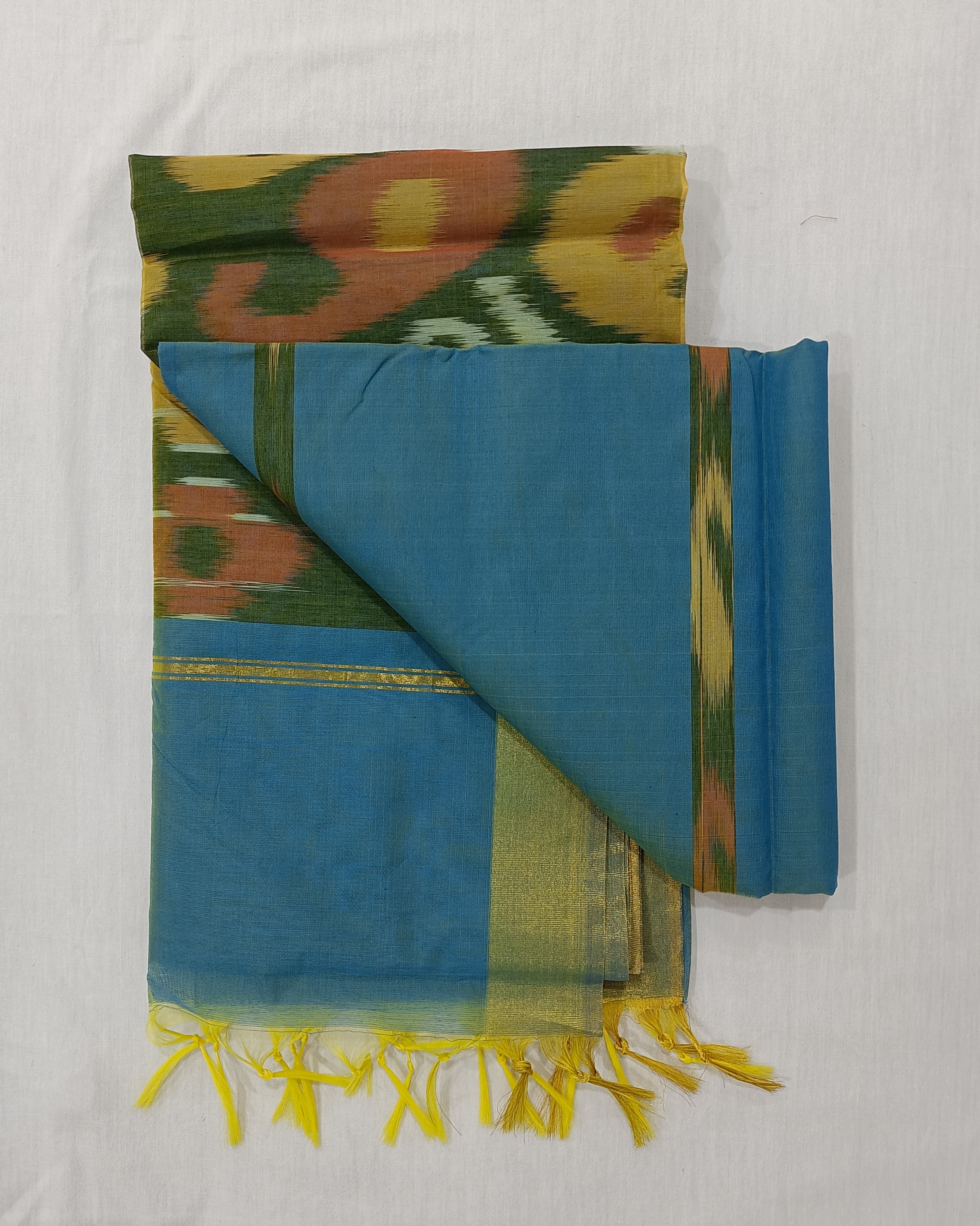 Turquoise Cotton Silk Pochampally Saree