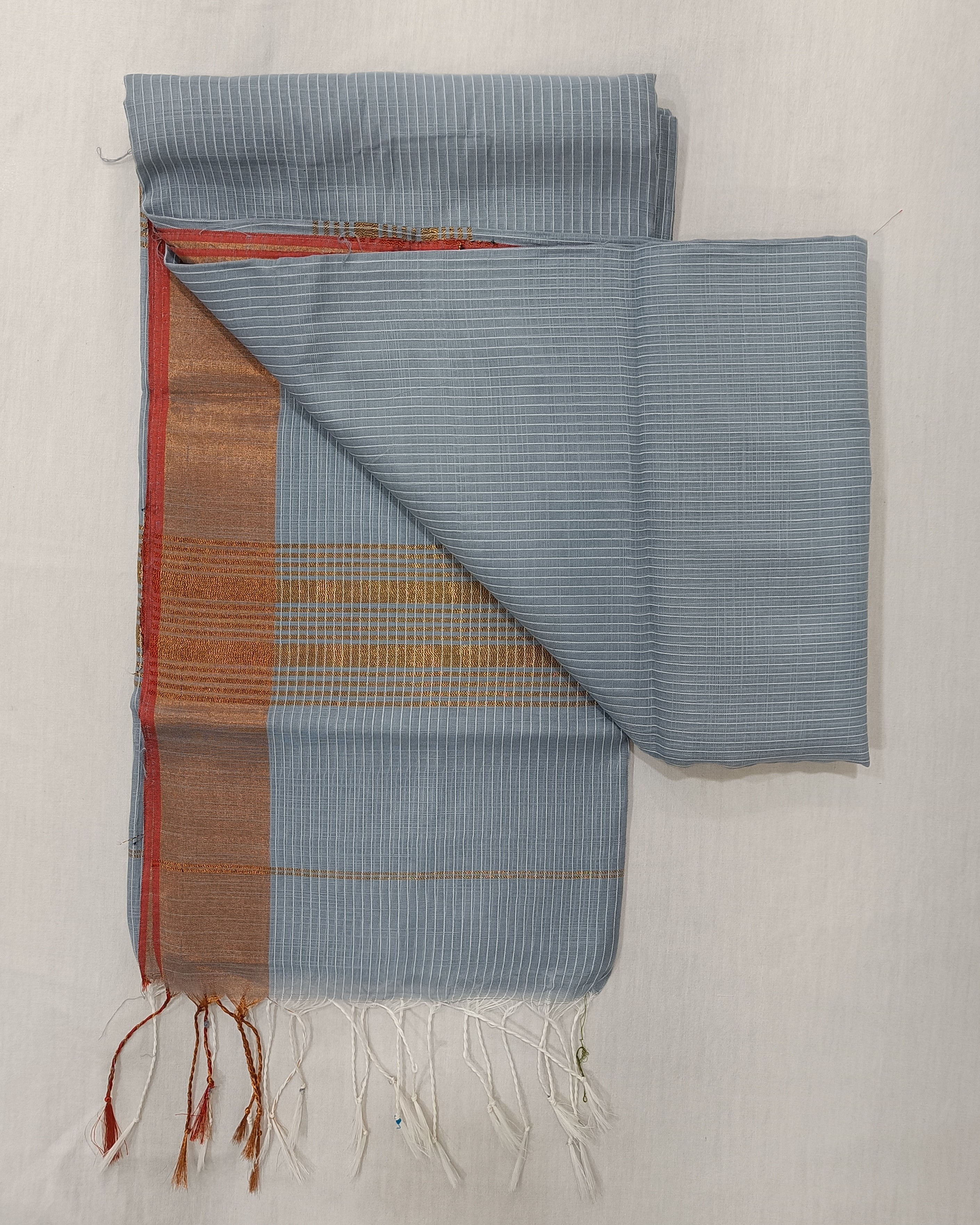Dusty Blue Cotton Kota Saree