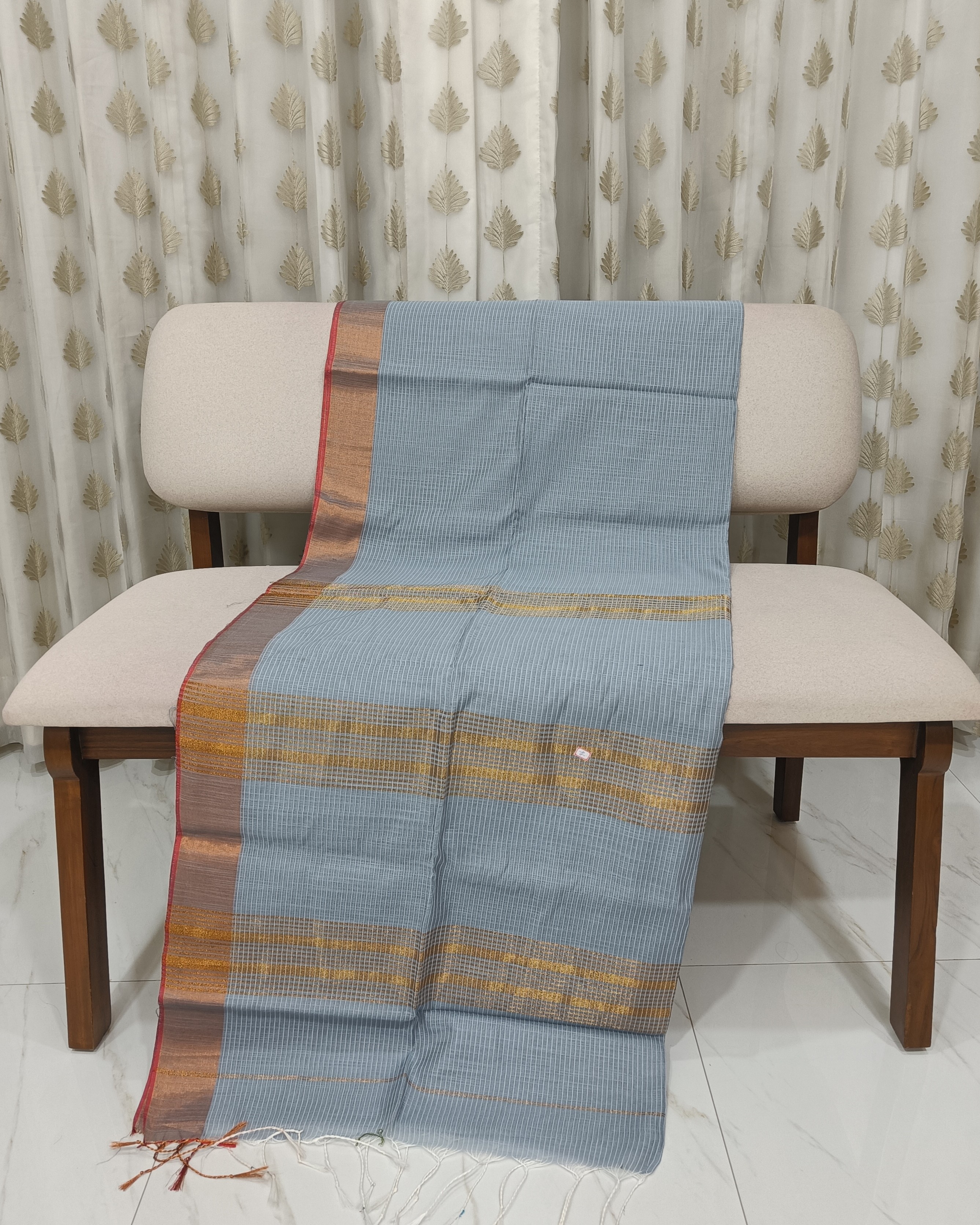 Dusty Blue Cotton Kota Saree