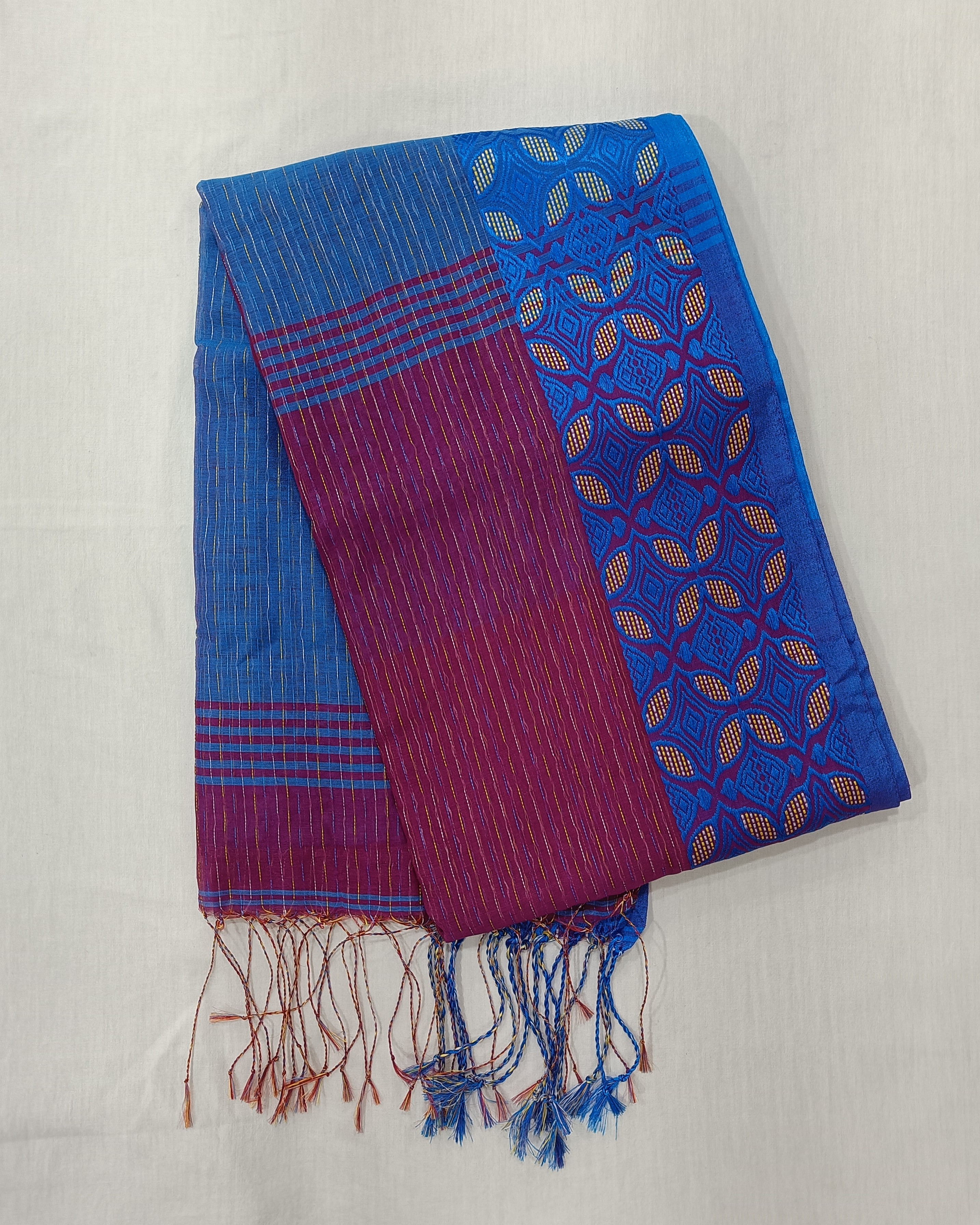 Pink Blue Machine Kantha Saree
