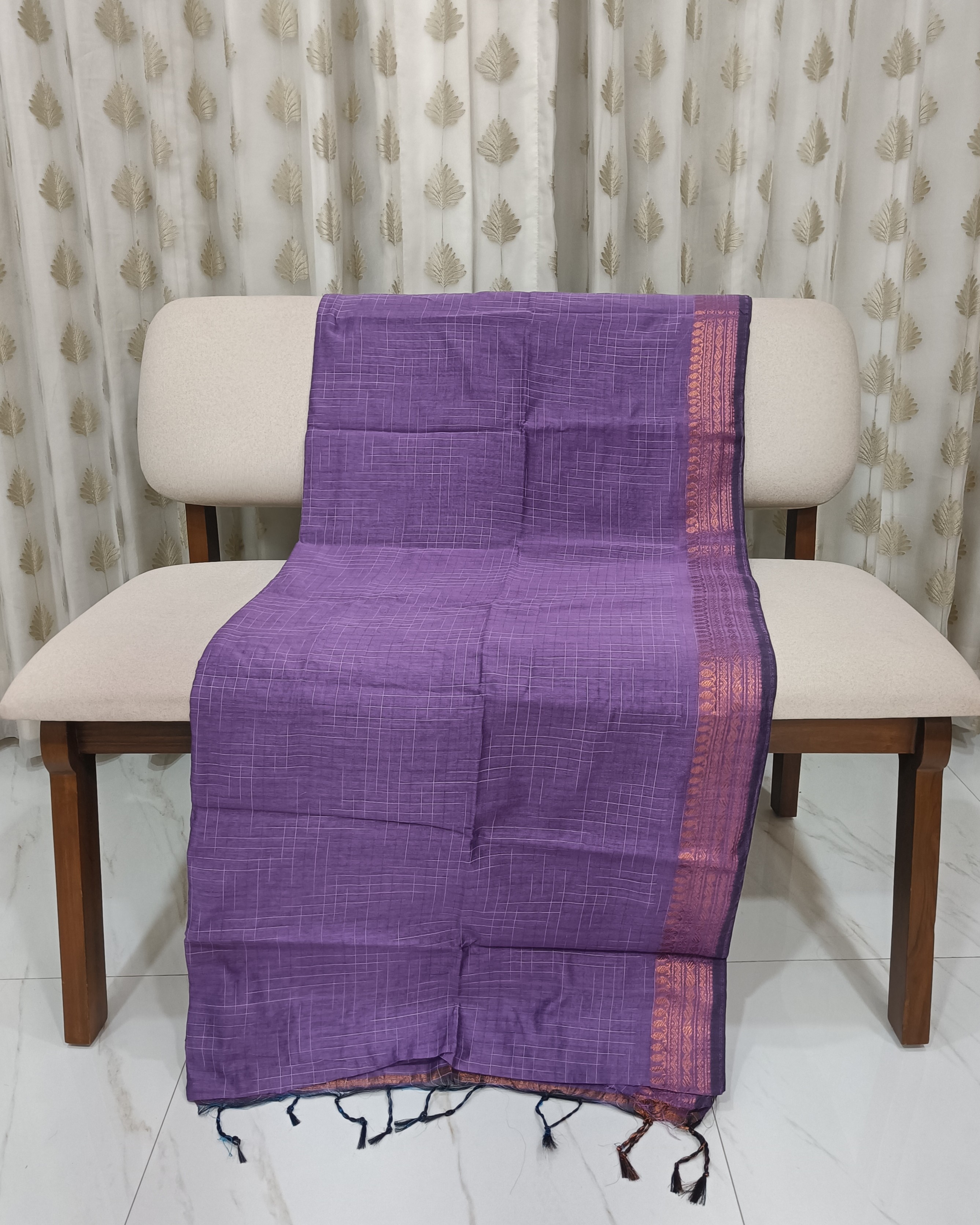 Lavender Purple Ikkat Cotton Silk Saree 