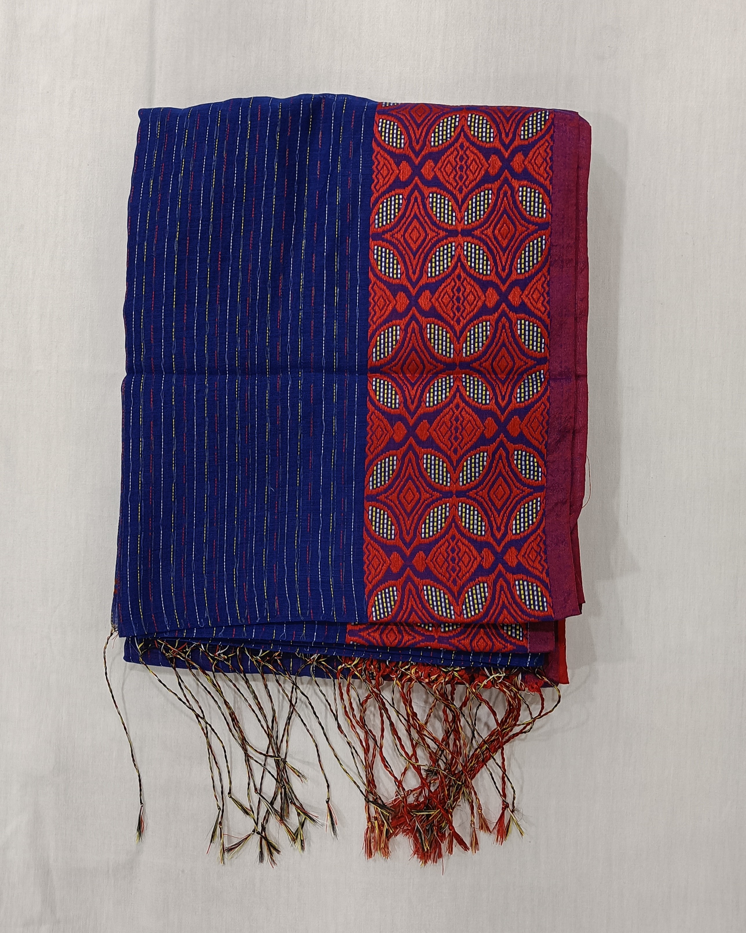 Blue Red Machine Kantha Saree
