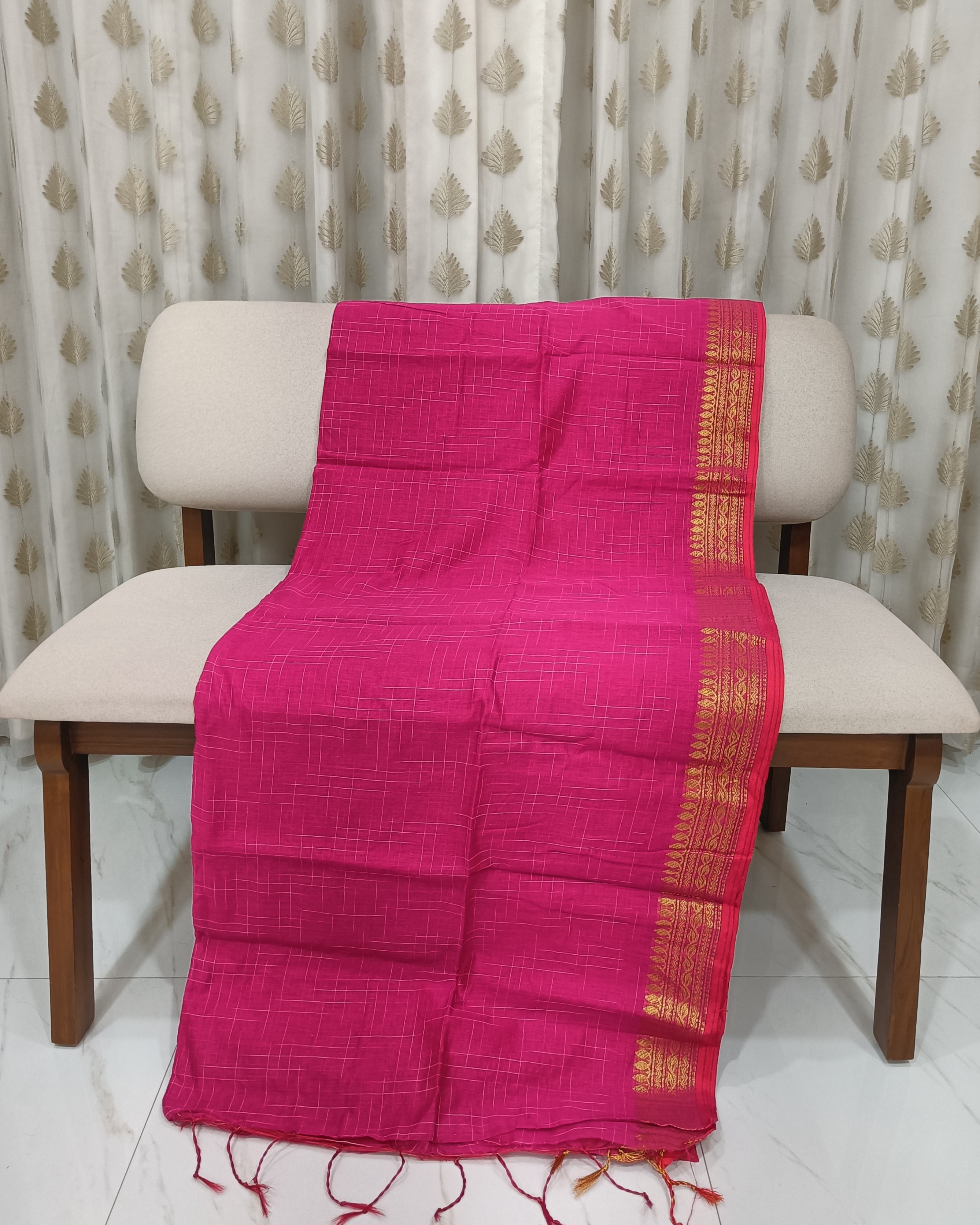 Rani Pink Ikkat Cotton Silk Saree