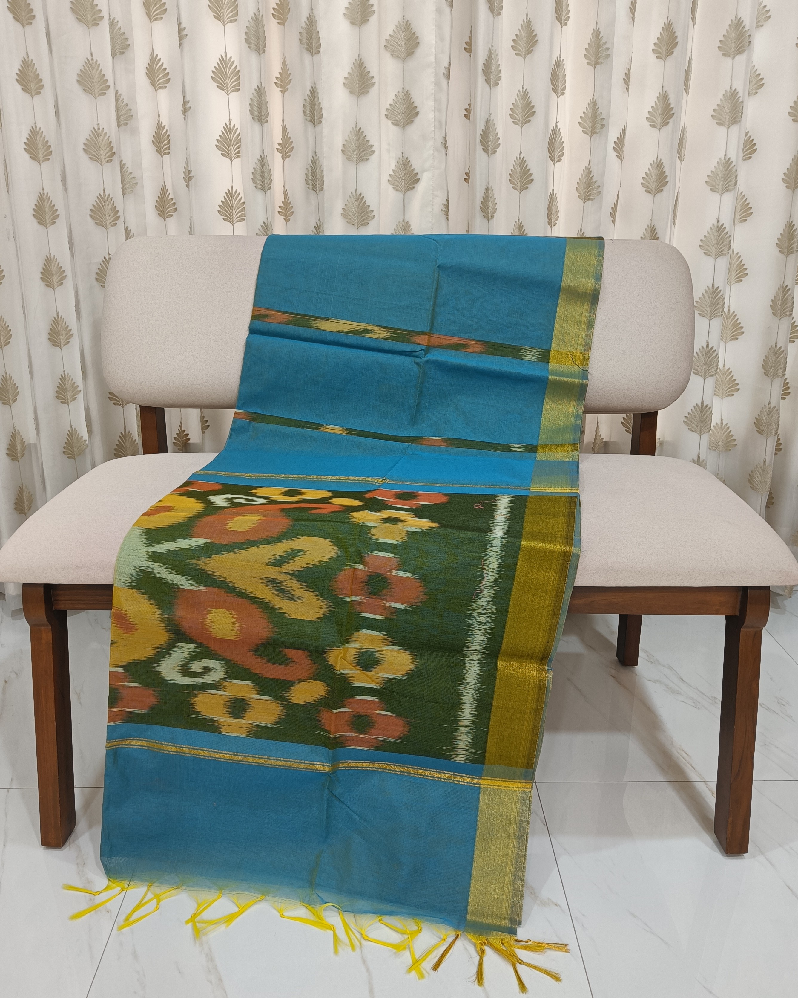 Turquoise Cotton Silk Pochampally Saree