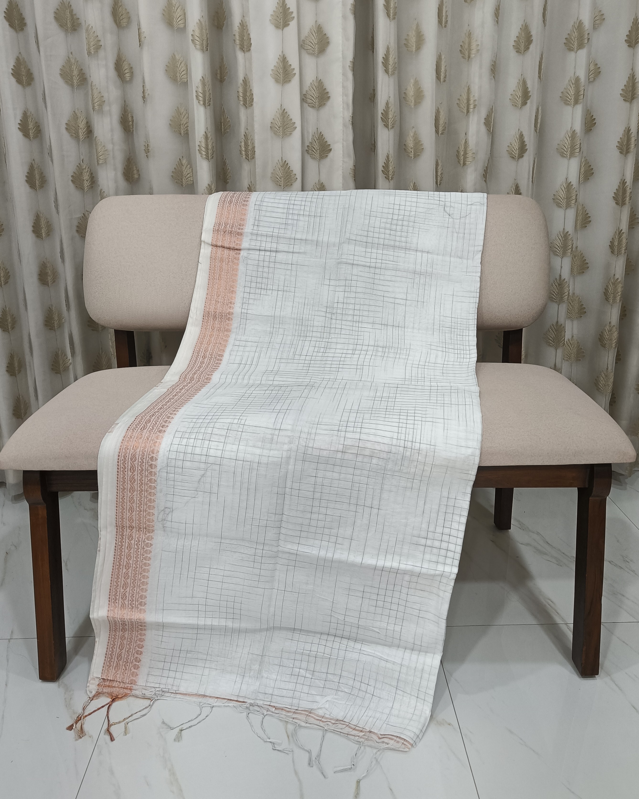 White Ikkat Cotton Silk Saree 